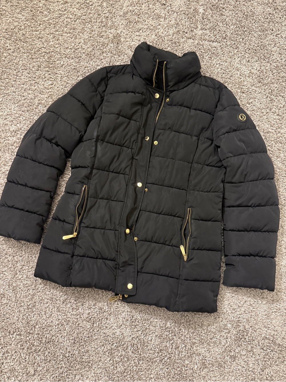 Calvin Klein Black Quilted Puffer Jacket with Gold Trim